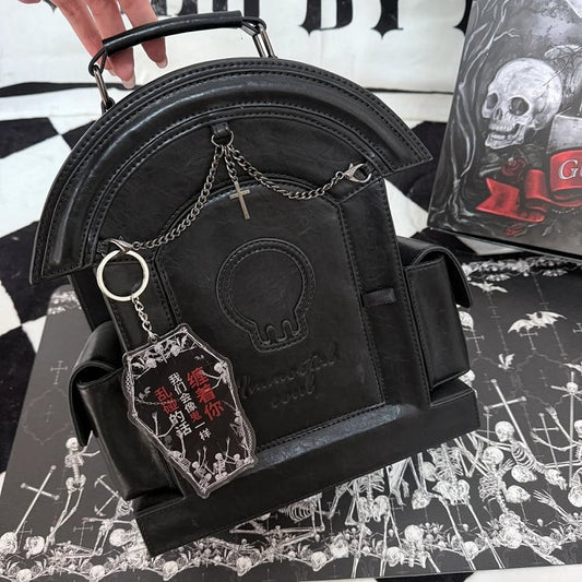 Gothic Black Skull Gravestone-Shaped Backpack