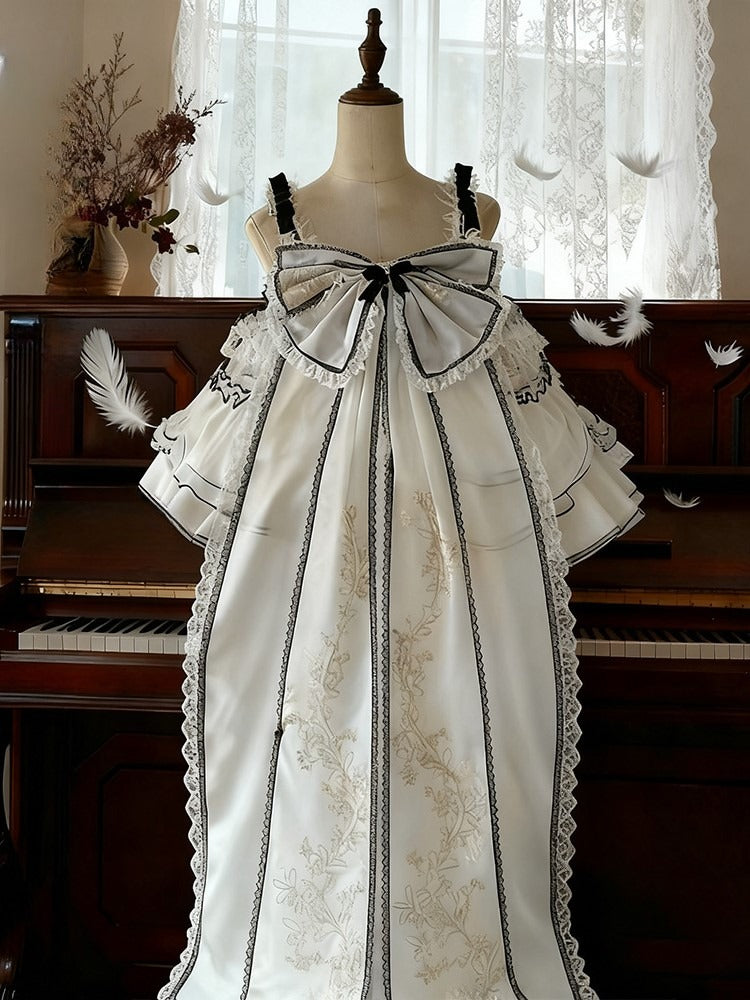 White & Black Lolita Long Train with Large Bow
