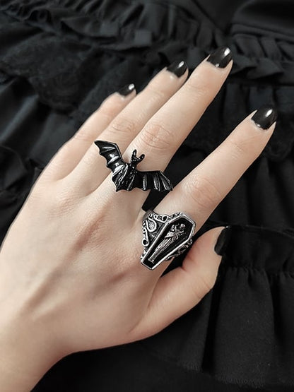 Gothic Vampire Bat/Coffin Adjustable Ring