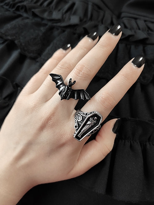 Gothic Vampire Bat/Coffin Adjustable Ring