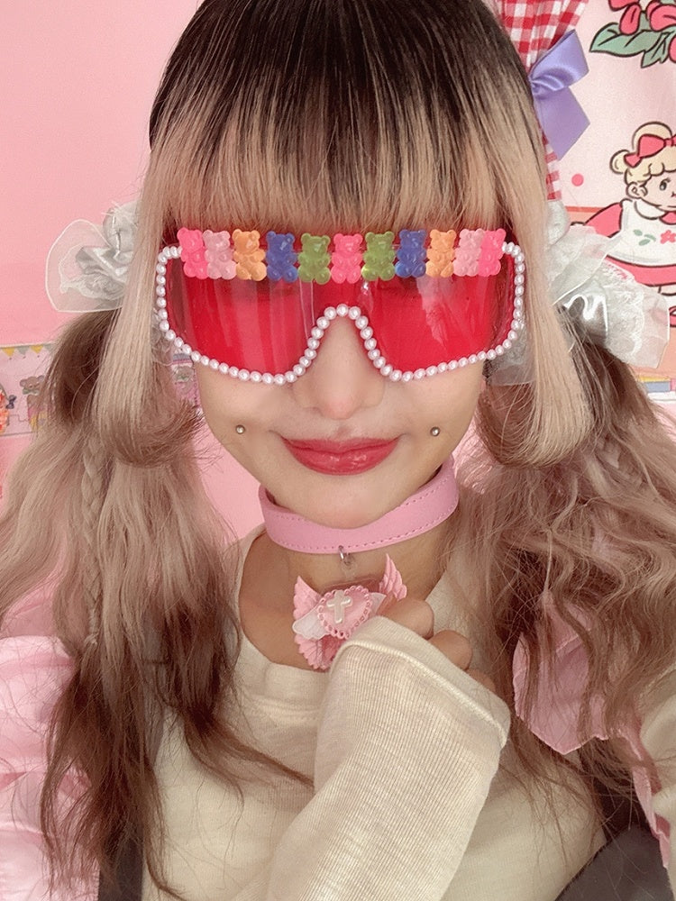 4 Options Pink Bear/Star Design Beaded Decorated Sunglasses