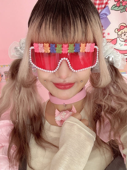 4 Options Pink Bear/Star Design Beaded Decorated Sunglasses