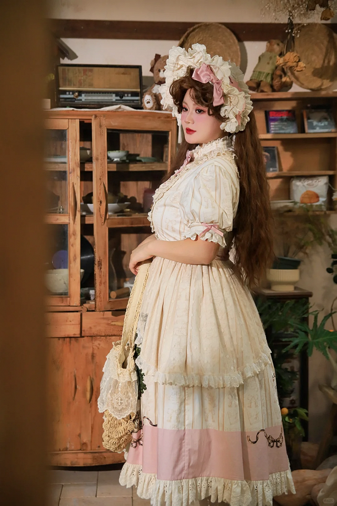 Plus Sizes Available Creamy Short Sleeves Lolita Cotton Dress Sweet Lolita One Piece
