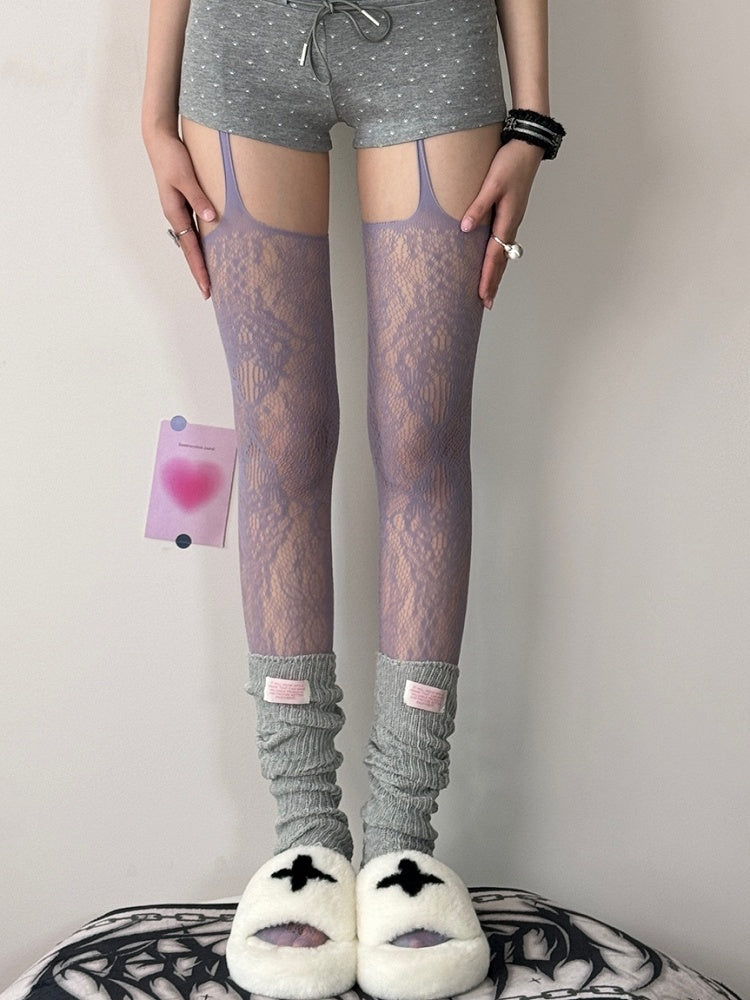 7 Color Options Hollow-out Suspender Stockings