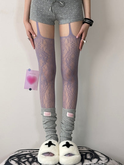 7 Color Options Hollow-out Suspender Stockings