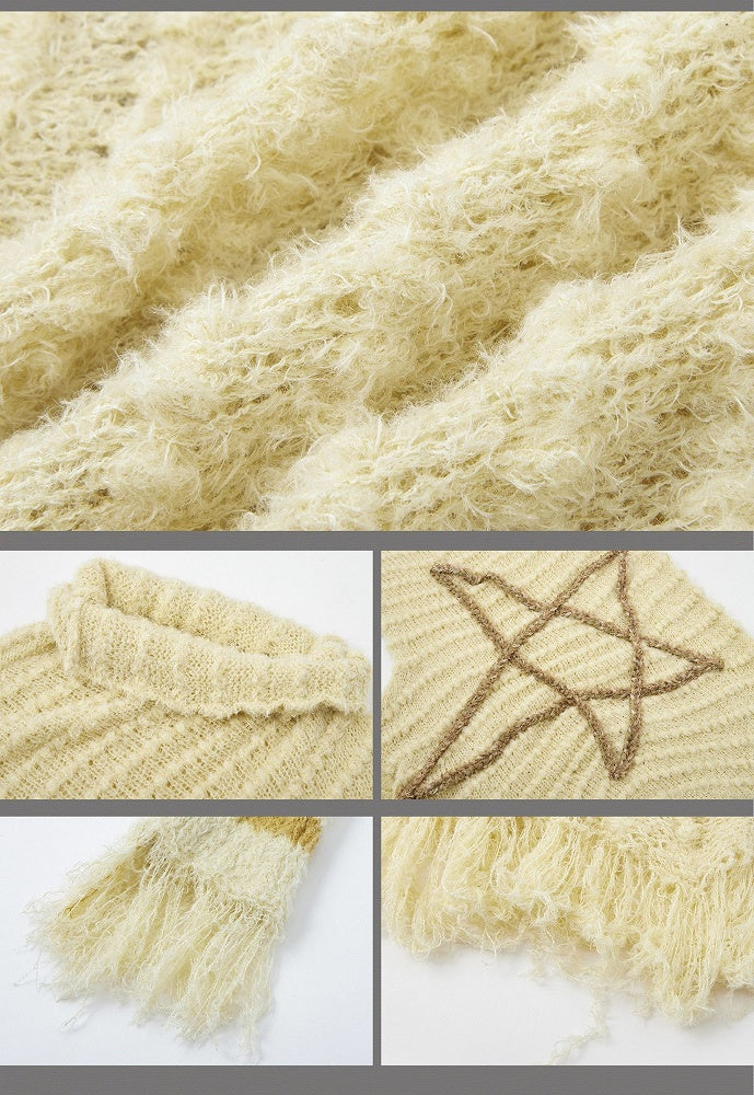 Light Yellow Vintage Punk Batwing Sleeves Loose Five-pointed Star Sweater