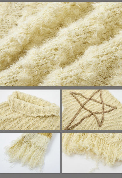 Light Yellow Vintage Punk Batwing Sleeves Loose Five-pointed Star Sweater