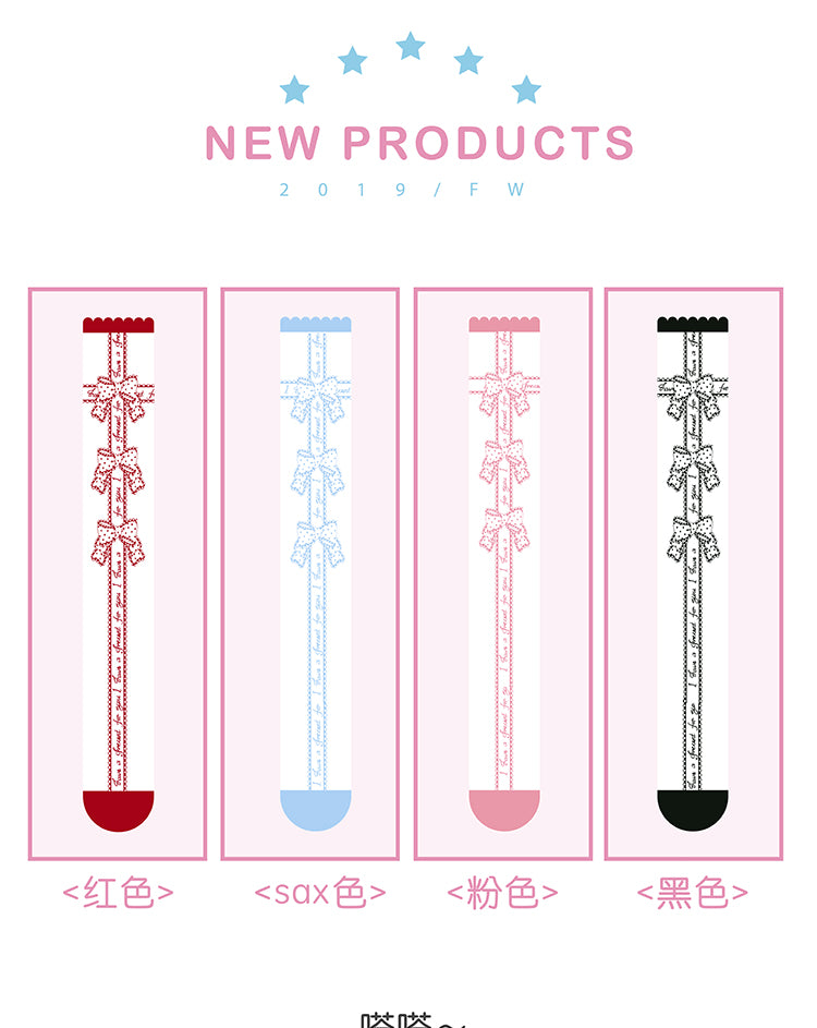 Red/Black/Blue/Pink Bowknot Print Sweet Lolita Overknee Stockings