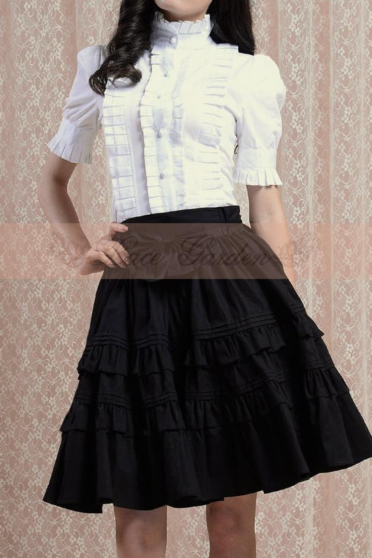 High Neck Short Puff Sleeves Vintage Shirt