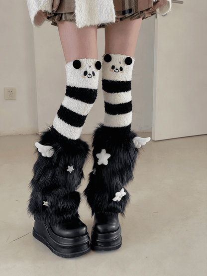 3 Color Options Wing Decoration Faux Fur Leg Warmers