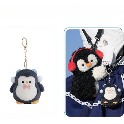 Black Cute Penguin Plush Backpack/Crossbody Bag +Keychain