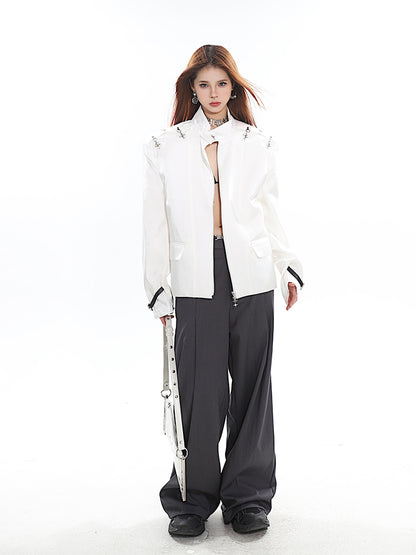 Padded Shoulders Gothic White Jacket