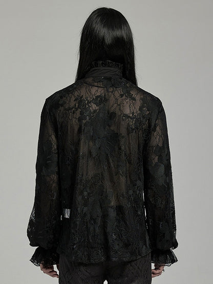 Black Goth Men's Floral Shirt