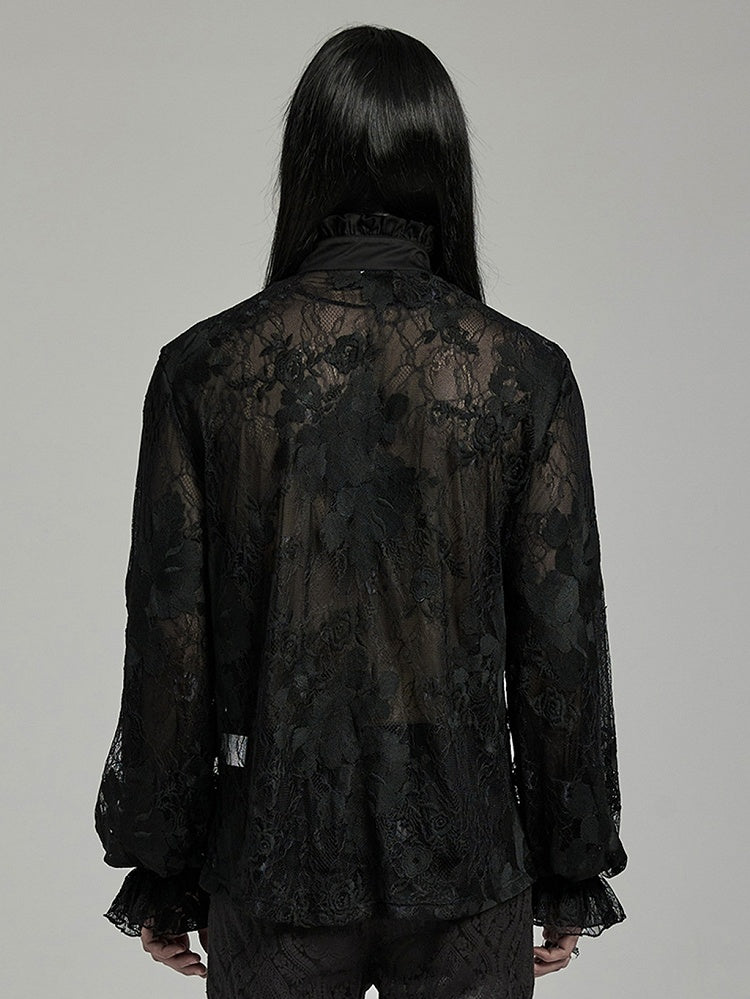 Black Goth Men's Floral Shirt