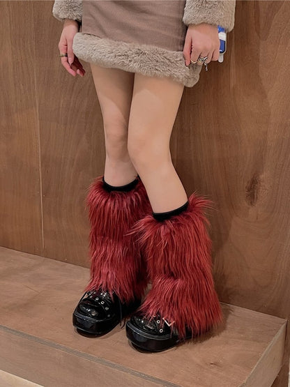 Wine Red Y2K 20CM/30CM/40CM Shaggy Leg Warmers