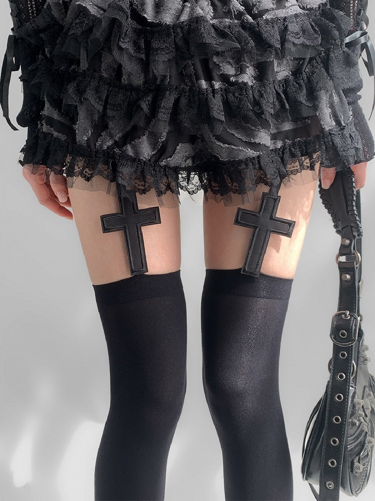 Black Cross Applique Suspender Stockings