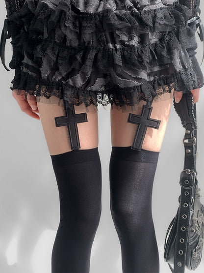 Black Cross Applique Suspender Stockings