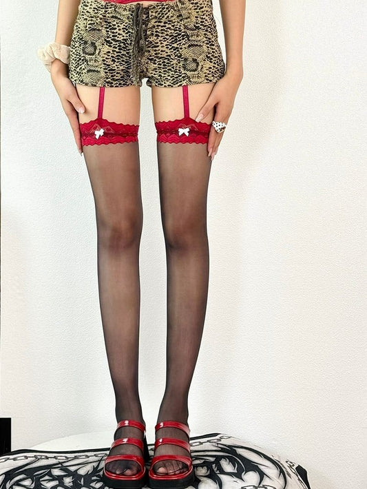 4 Color Options Heart Pattern Bowknot Decorated Suspender Stockings