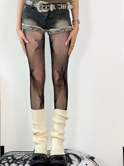 Black Y2K Star Pattern Tights