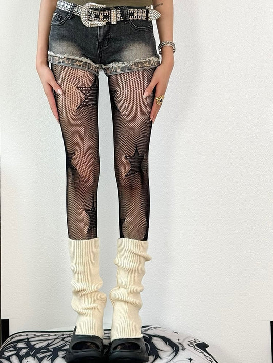Black Y2K Star Pattern Tights