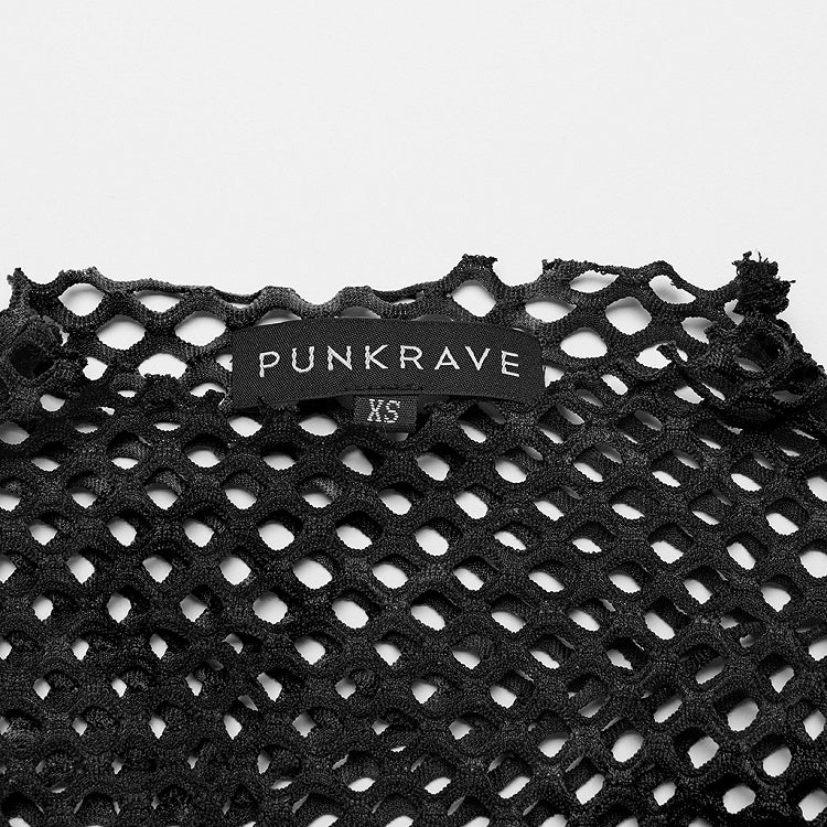 Black Punk Tie-dyed Mesh Short Sleeve T-shirt