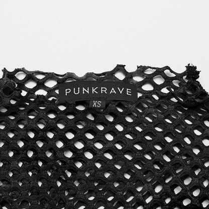 Black Punk Tie-dyed Mesh Short Sleeve T-shirt