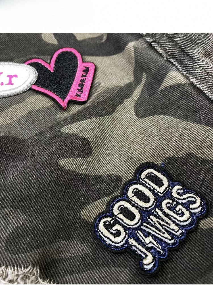 Army Green Y2K Camo Pattern Denim Shorts