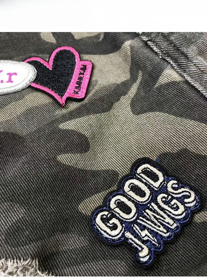 Army Green Y2K Camo Pattern Denim Shorts