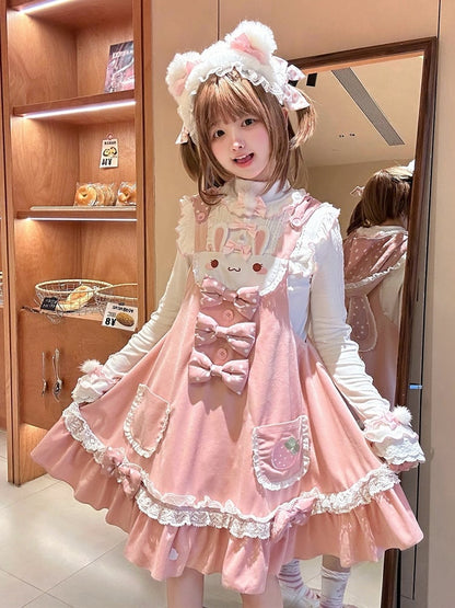 White and Pink Lettuce Hem Sweet Lolita Top