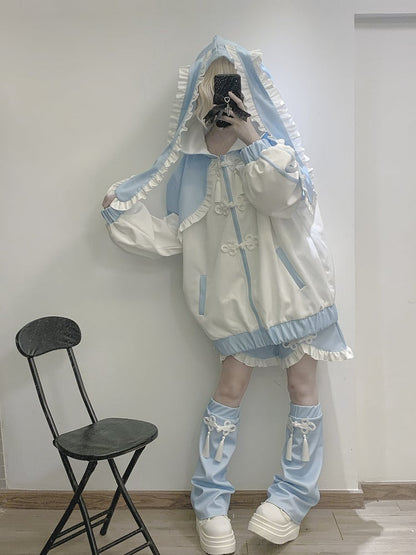 Tenshi Kaiwai Blue Tassel and Knot Button Leg Warmers