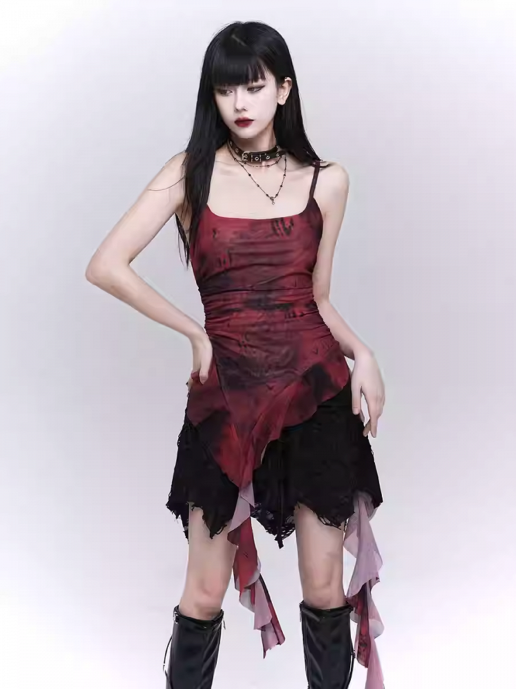 Red Asymmetrical Flounce Hem Glamorous Cami Top
