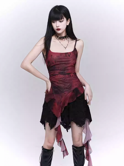 Red Asymmetrical Flounce Hem Glamorous Cami Top
