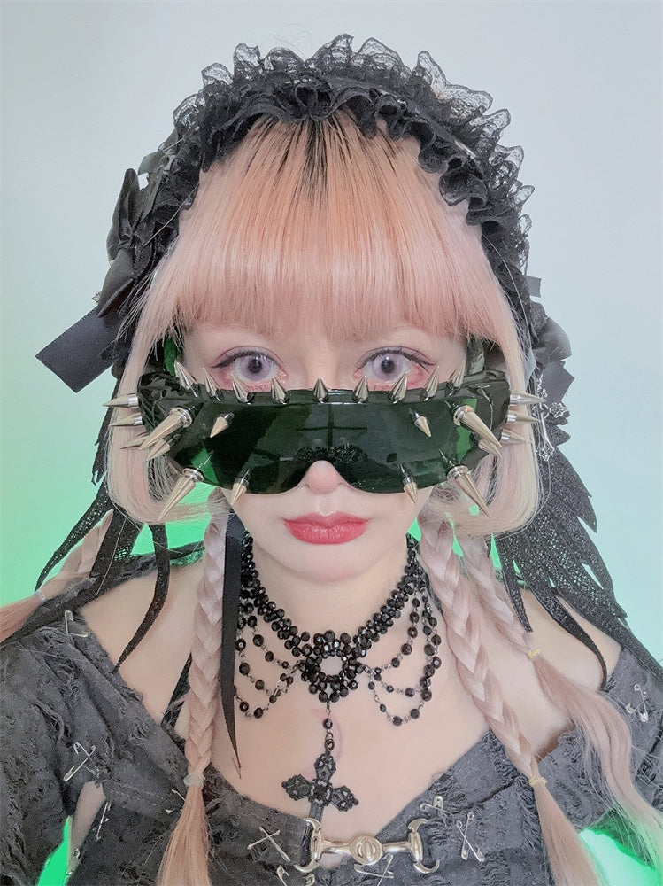 Dark/White/Green/Yellow Stud Detail Cyberpunk Sunglasses