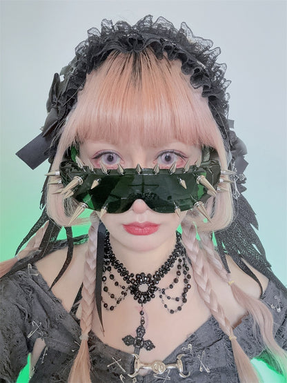 Dark/White/Green/Yellow Stud Detail Cyberpunk Sunglasses