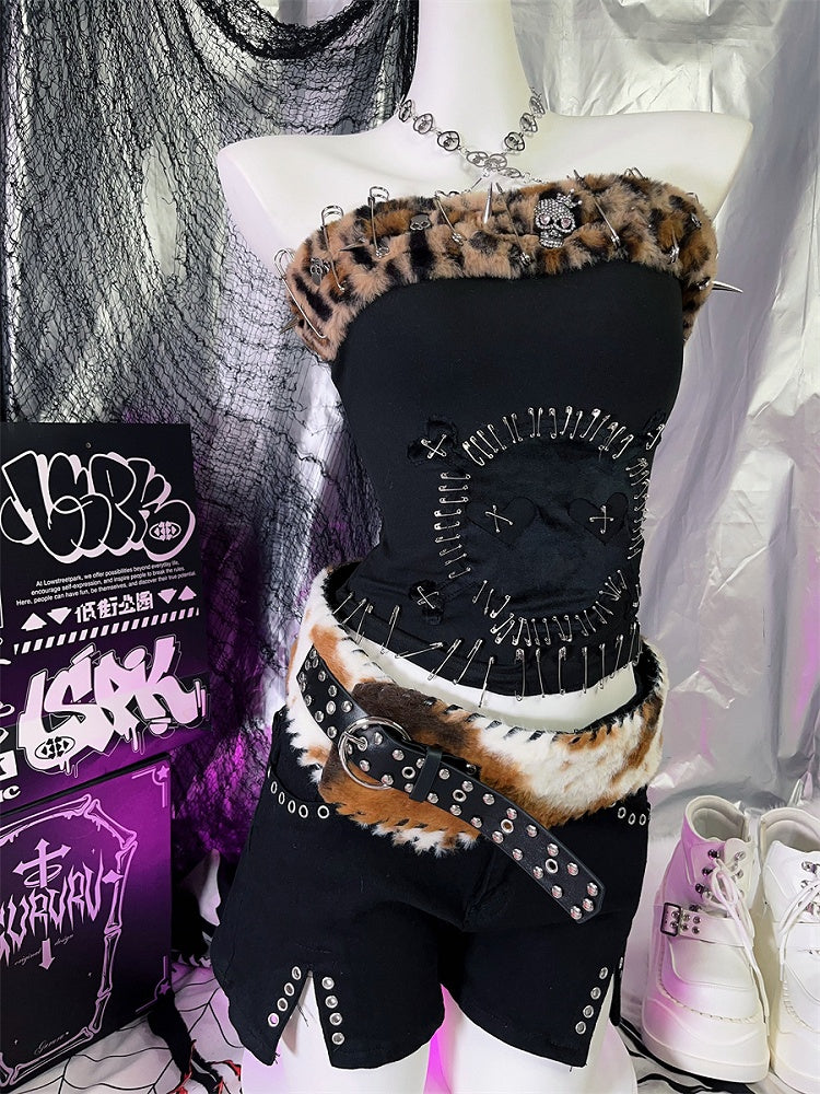 Clearance - Black Studs and Rings Plush Buckle Belt