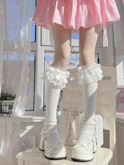 Bowknot at Top White High Block Heel Platform Mary Janes