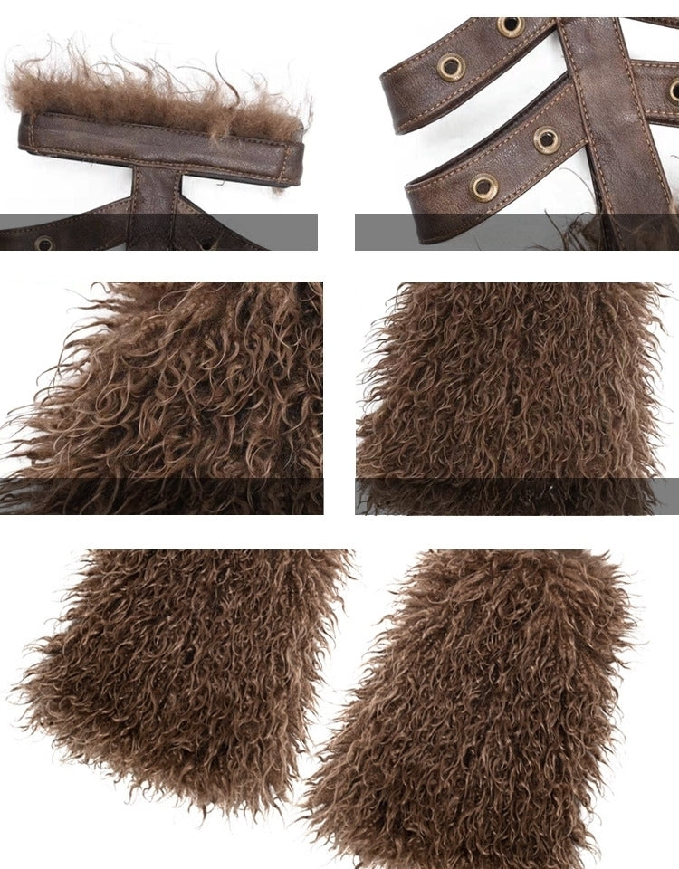 Brown Wasteland Punk Faux Fur Leg Warmers
