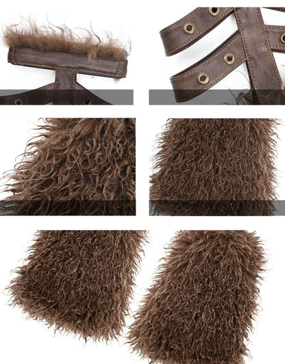 Brown Wasteland Punk Faux Fur Leg Warmers