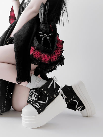 Black & White Punk Spider Print Platform Sneakers
