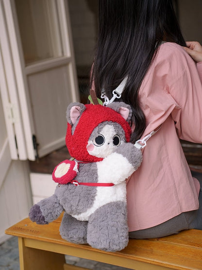 Gray Cute Plush Kitty Backpack/Crossbody Bag