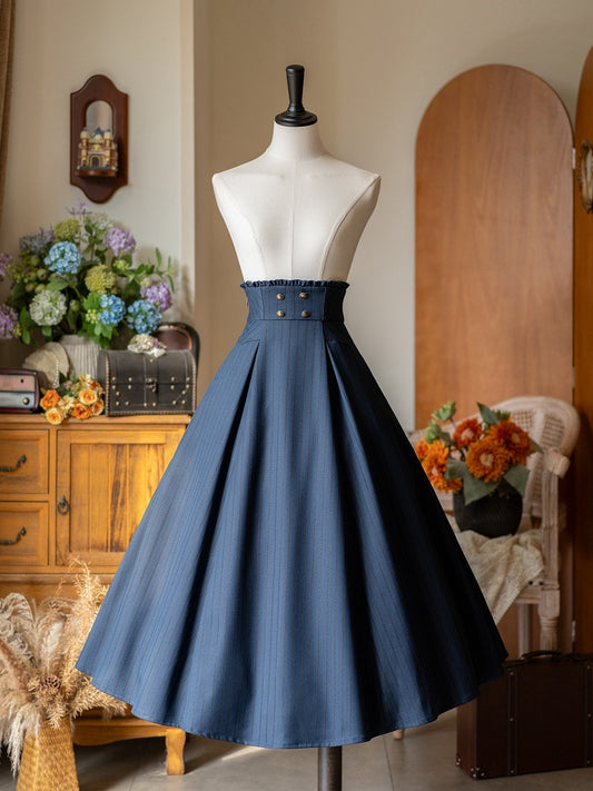 Vintage Dark Blue Boned High Waist Striped Skirt