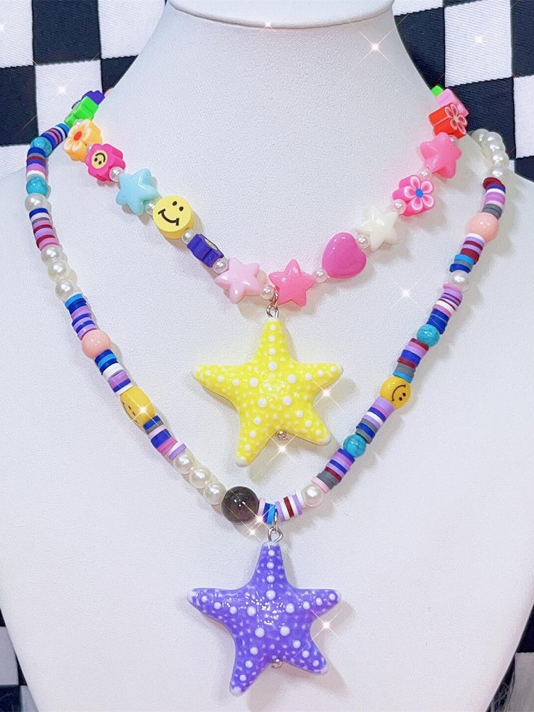 4 Color Options Y2K Starfish Pendant Beaded Necklace