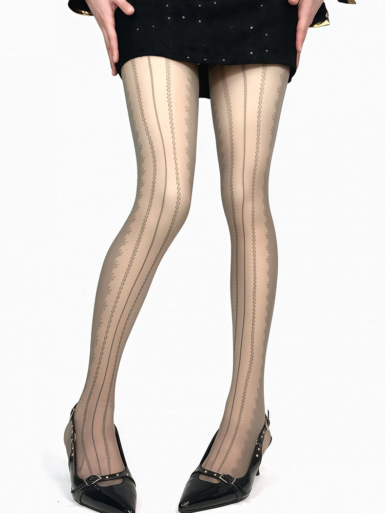 White/Black/Brown/Gray Striped Pattern Tights