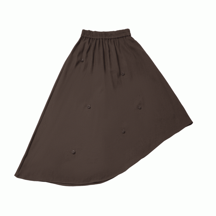 Brown Elastic Waist Asymmetrical Hem Floral Decorated Skirt