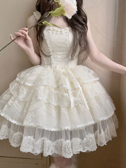Creamy White Tiered Skirt Princess Lolita Corset Dress