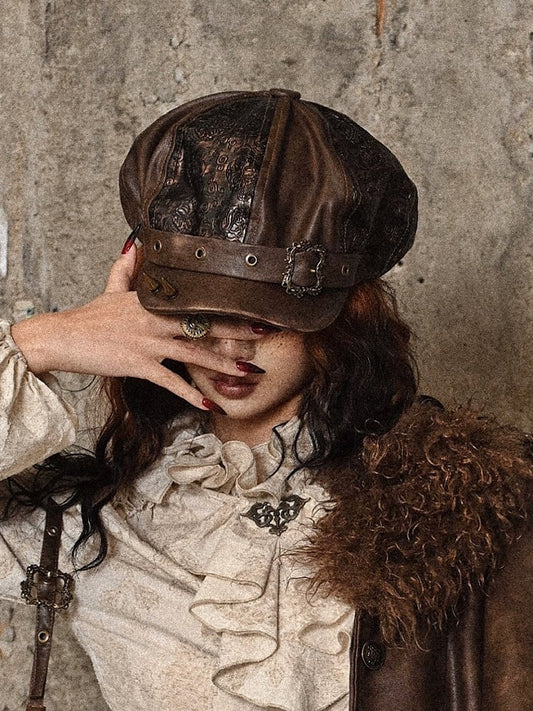 Studs Design Brown Wasteland Punk PU Hat