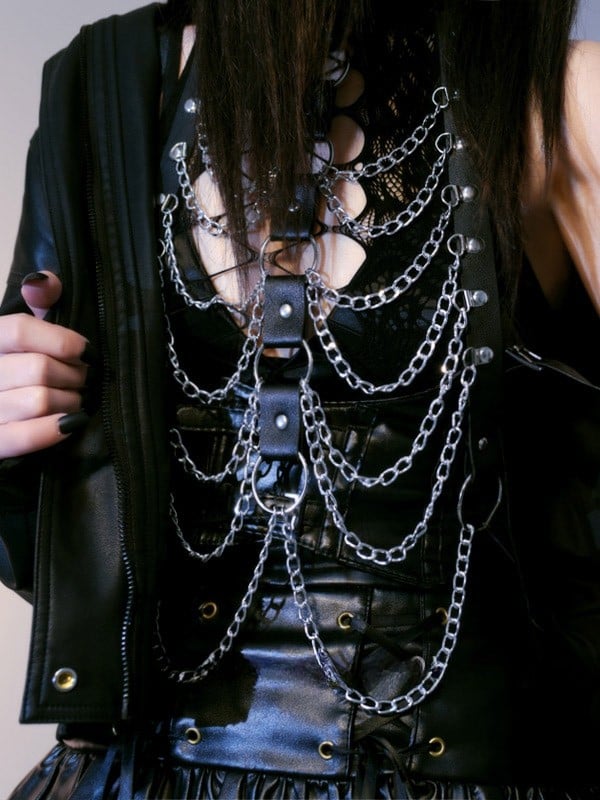 Black Cyberpunk Chest Chain With Waist Belt