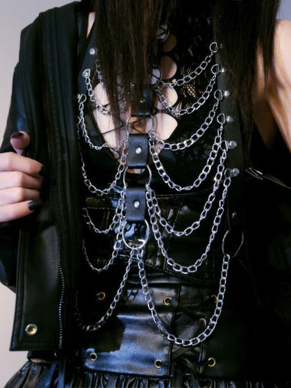 Black Cyberpunk Chest Chain With Waist Belt
