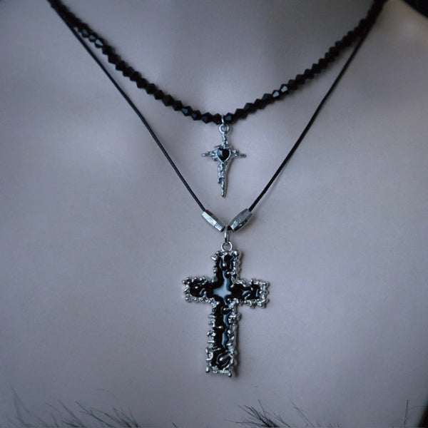 Gothic Black Cross Pendant Necklace Set