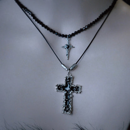 Gothic Black Cross Pendant Necklace Set